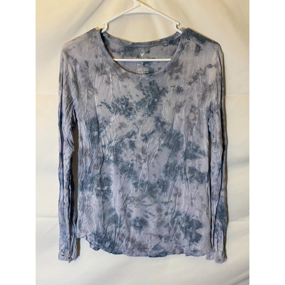 Vintage Tie Dye American Eagle Long Sleeve T-shirt Y2K Gray Women's XS Oversized